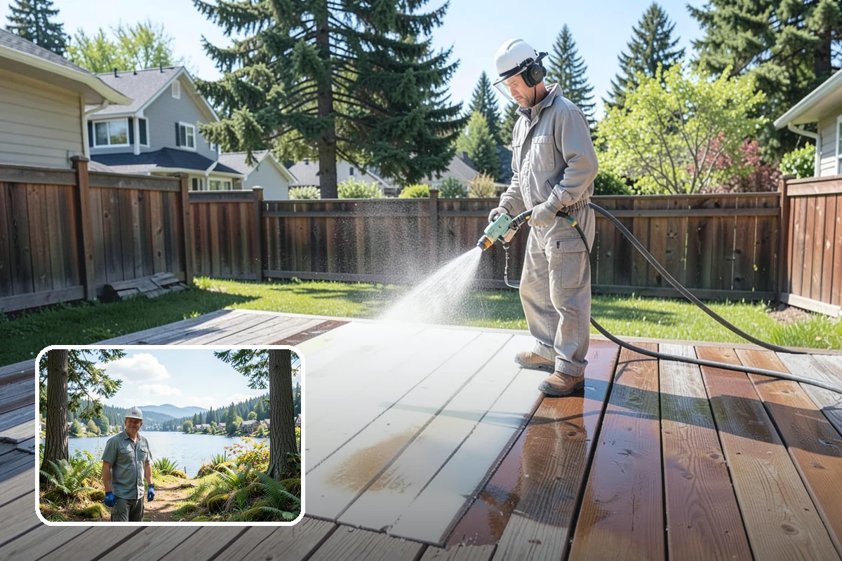 Fence Washing in Milton, King County, WA - Removes the algae film that thrives on shaded PNW fence lines