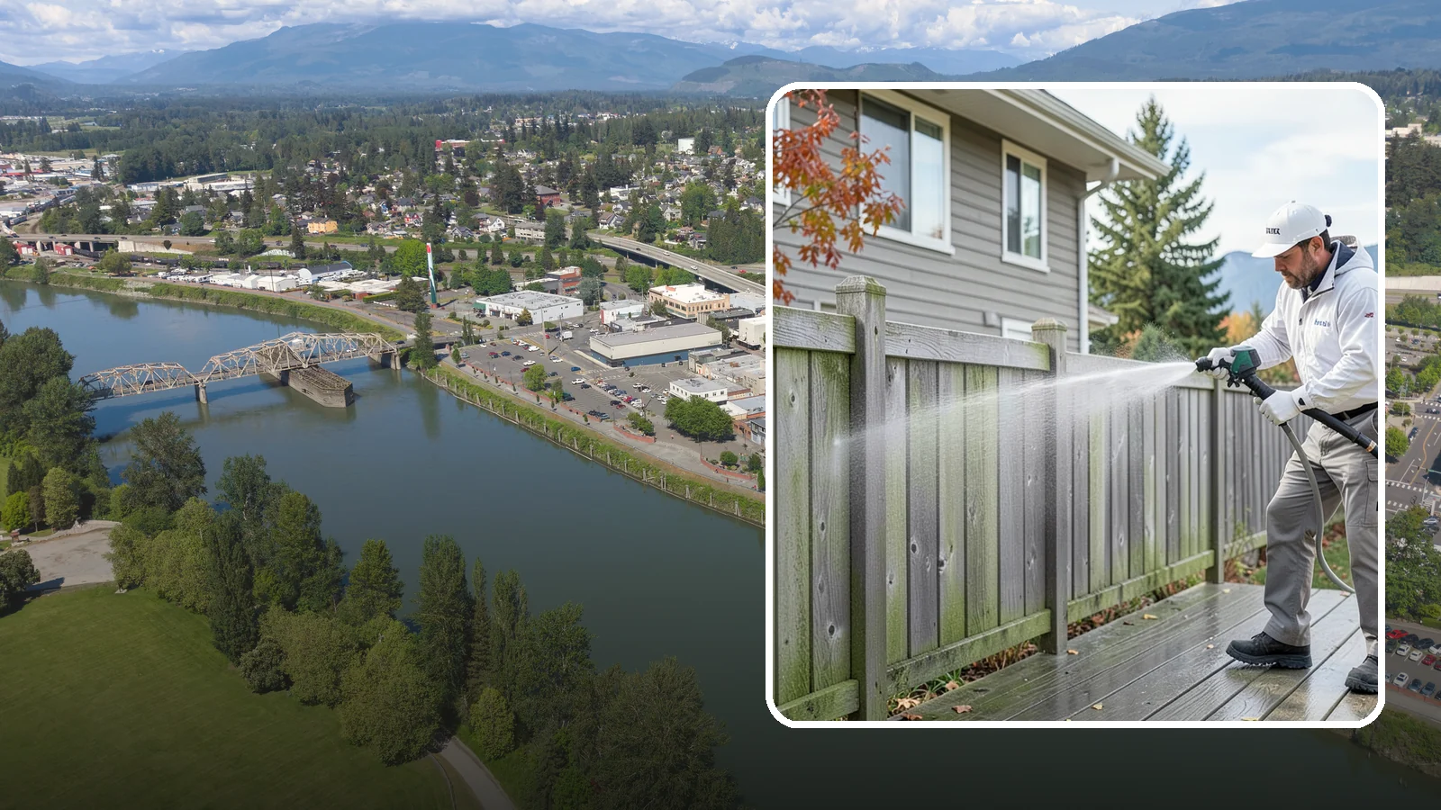 Fence Washing in Mount Vernon, Skagit County, WA - A full-panel fence wash that lifts the gray-green grime our constant Puget Sound drizzle bakes onto wood, vinyl, and metal alike.