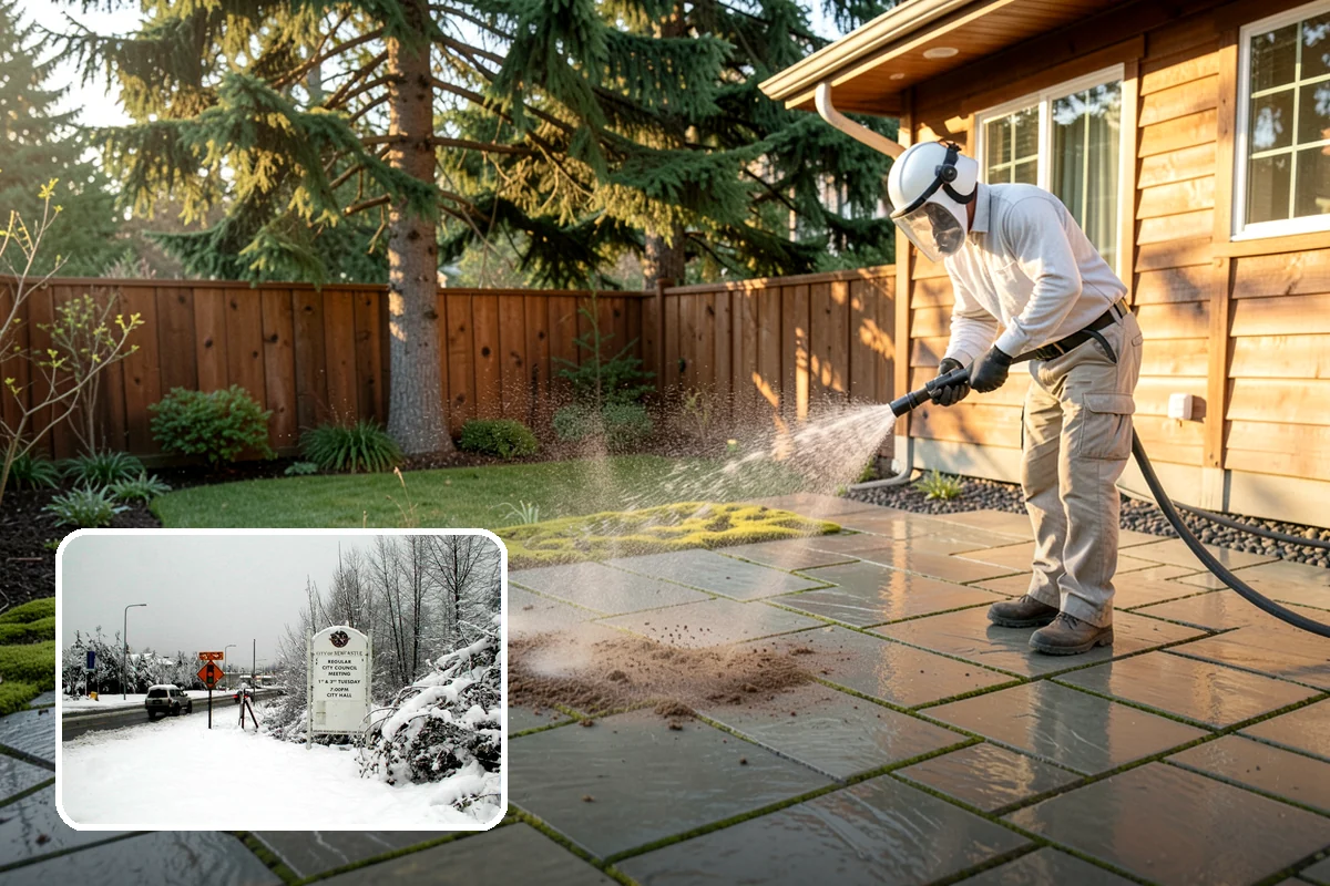 Fence Washing in Newcastle, King County, WA - Removes the algae film that thrives on shaded PNW fence lines