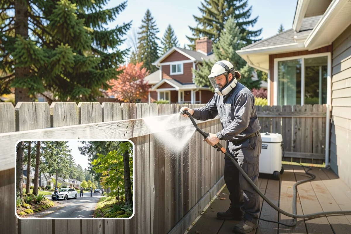 Fence Washing in Normandy Park, King County, WA - Removes the algae film that thrives on shaded PNW fence lines