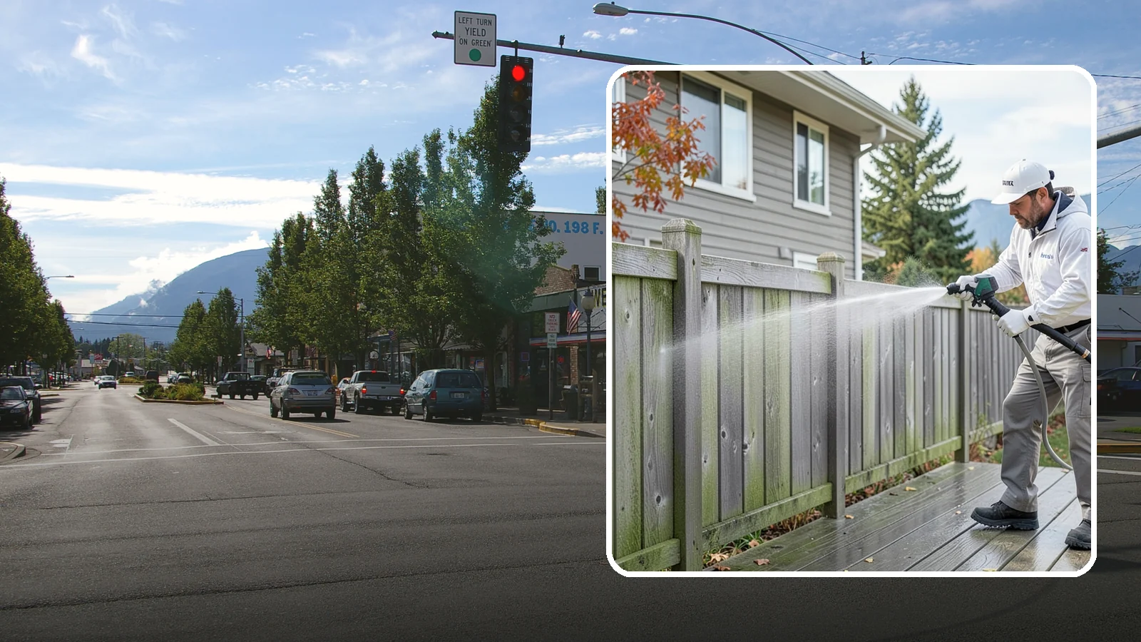 Fence Washing in North Bend, King County, WA - A full-panel fence wash that lifts the gray-green grime our constant Puget Sound drizzle bakes onto wood, vinyl, and metal alike.