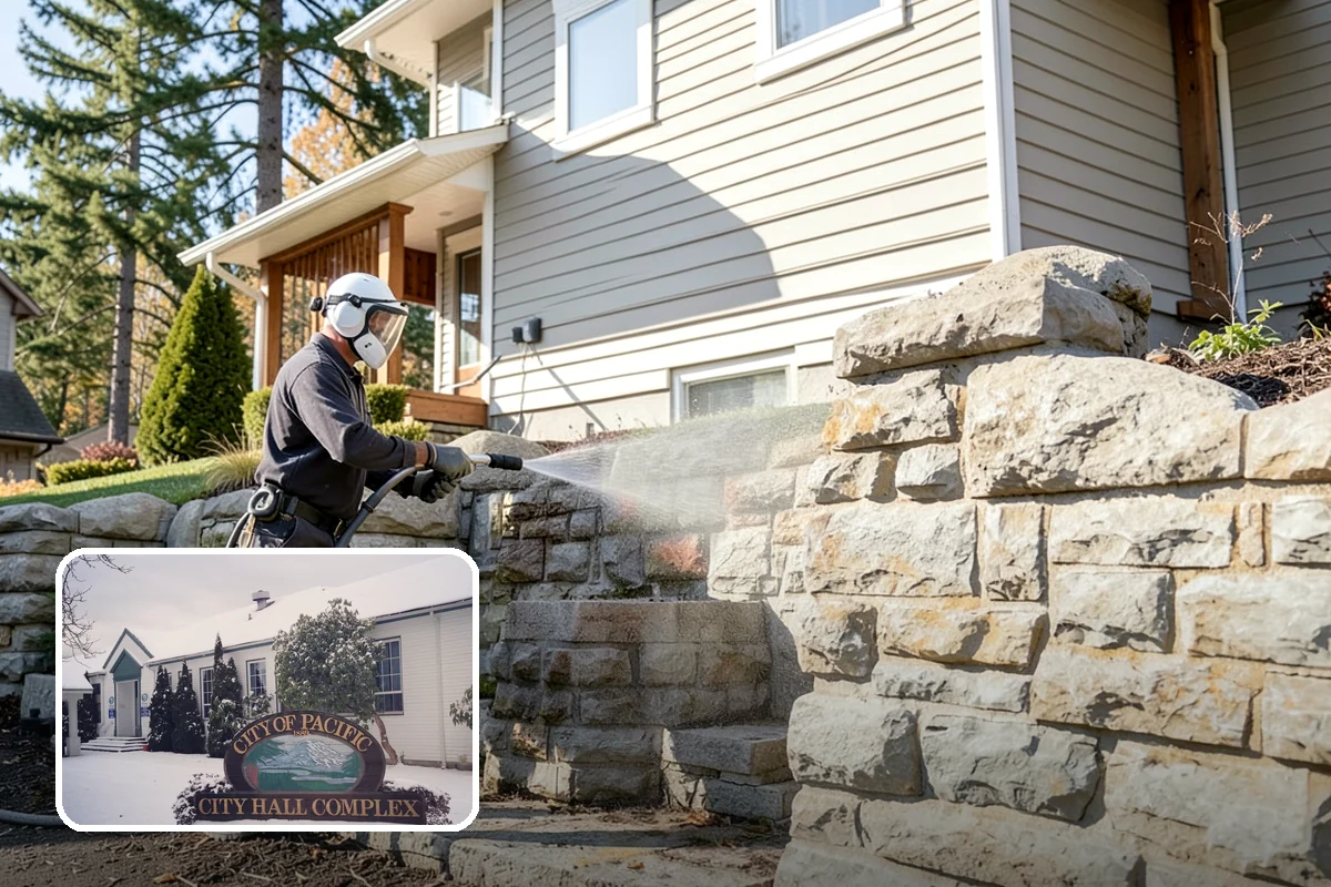 Fence Washing in Pacific, King County, WA - Removes the algae film that thrives on shaded PNW fence lines