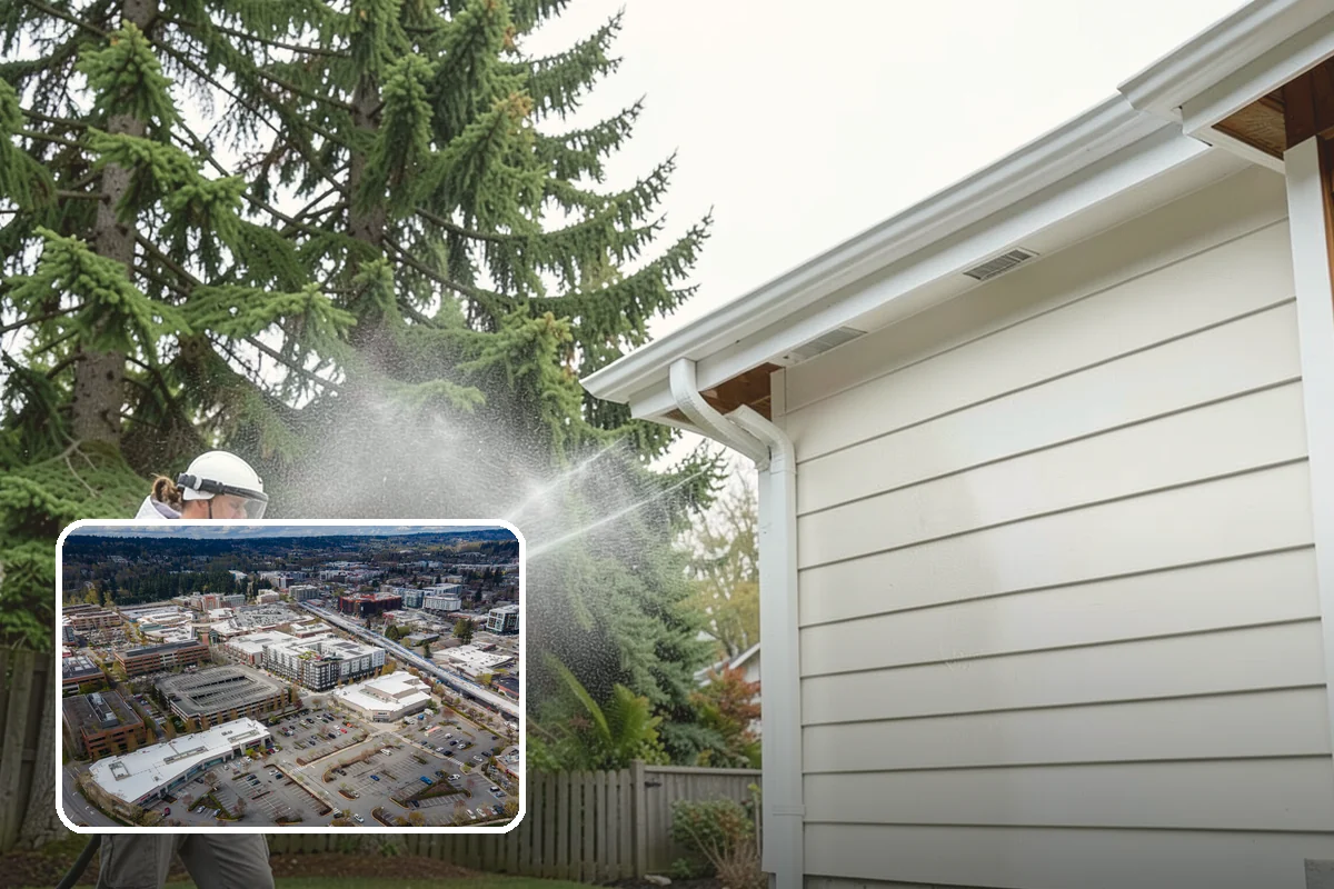 Fence Washing in Redmond, King County, WA - Removes the algae film that thrives on shaded PNW fence lines