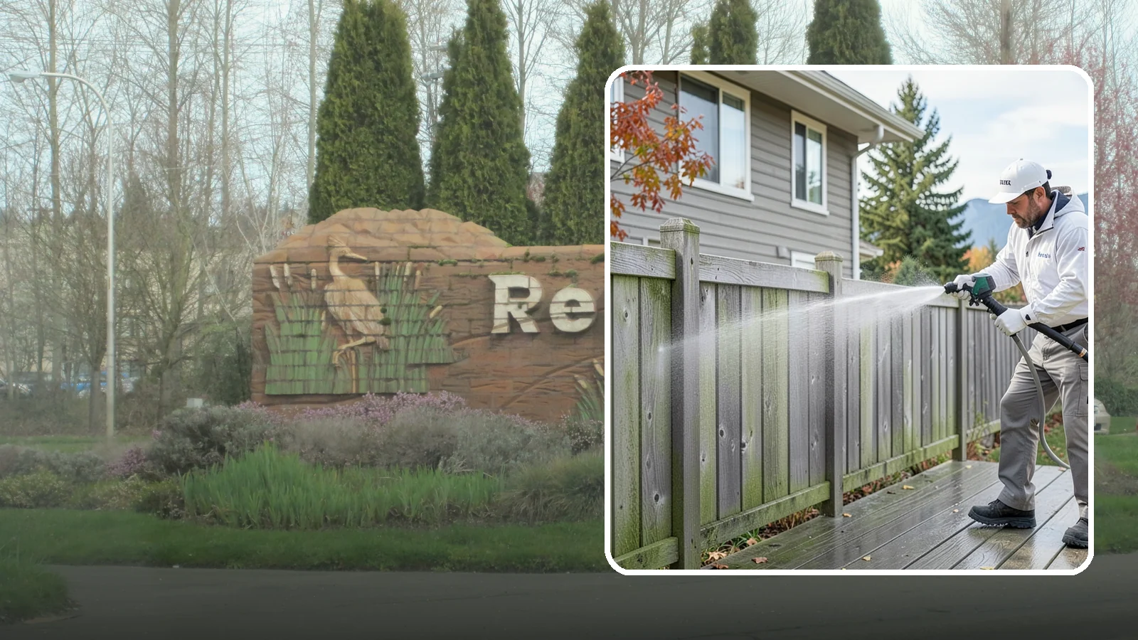 Fence Washing in Renton, King County, WA - A full-panel fence wash that lifts the gray-green grime our constant Puget Sound drizzle bakes onto wood, vinyl, and metal alike.