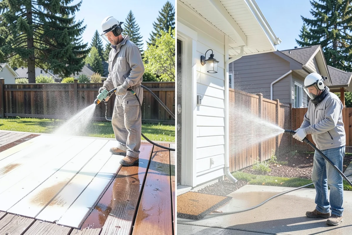 Fence Washing in Roy, Pierce County, WA - Walk the fence line and identify wood, vinyl, or metal sections