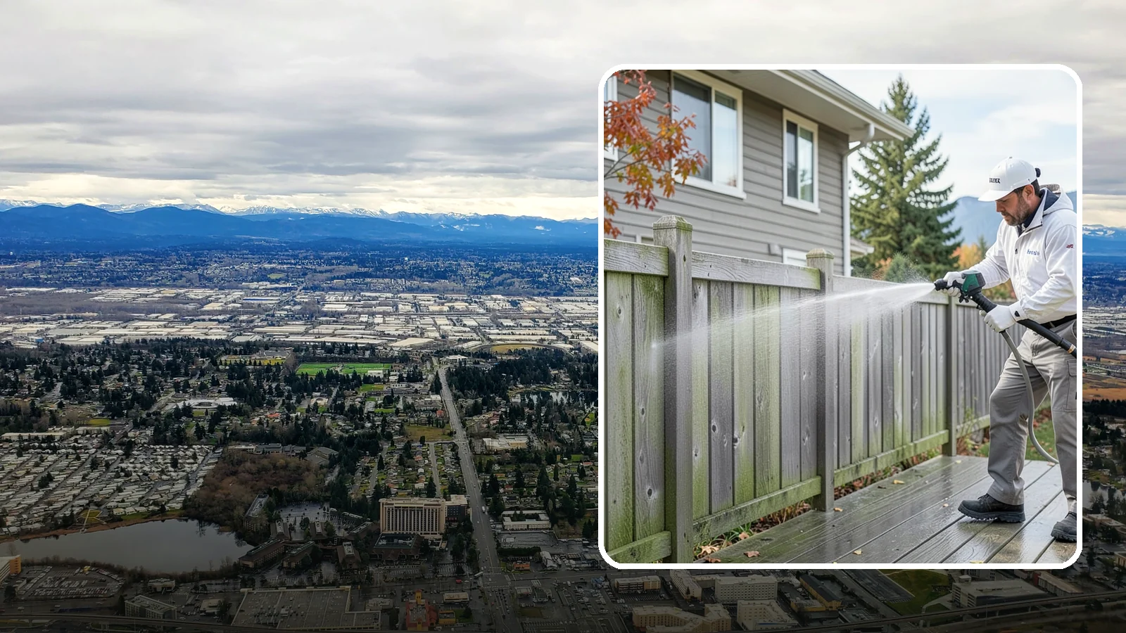 Fence Washing in SeaTac, King County, WA - A full-panel fence wash that lifts the gray-green grime our constant Puget Sound drizzle bakes onto wood, vinyl, and metal alike.