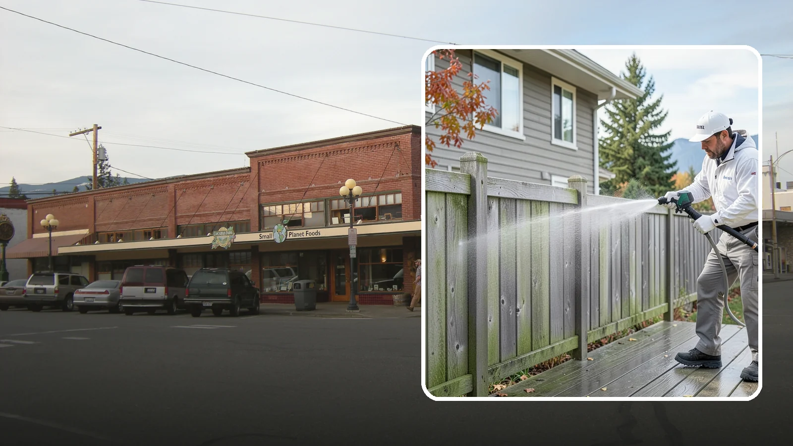 Fence Washing in Sedro-Woolley, Skagit County, WA - A full-panel fence wash that lifts the gray-green grime our constant Puget Sound drizzle bakes onto wood, vinyl, and metal alike.
