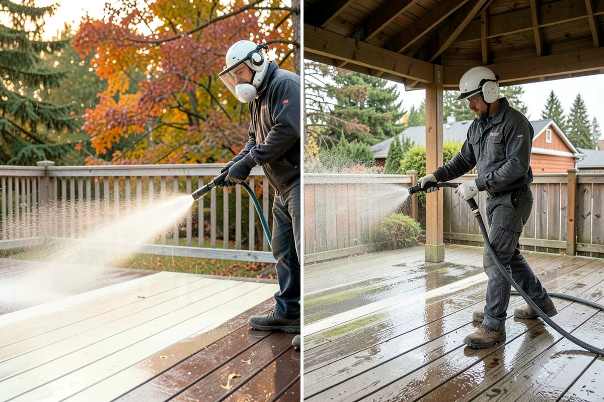 Fence Washing in Sedro-Woolley, Skagit County, WA - Walk the fence line and identify wood, vinyl, or metal sections