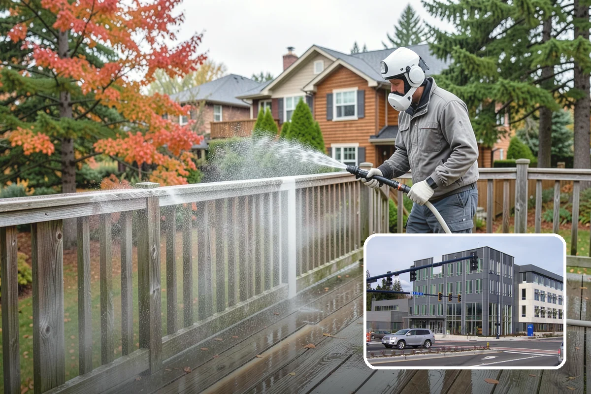 Fence Washing in Shoreline, King County, WA - Removes the algae film that thrives on shaded PNW fence lines