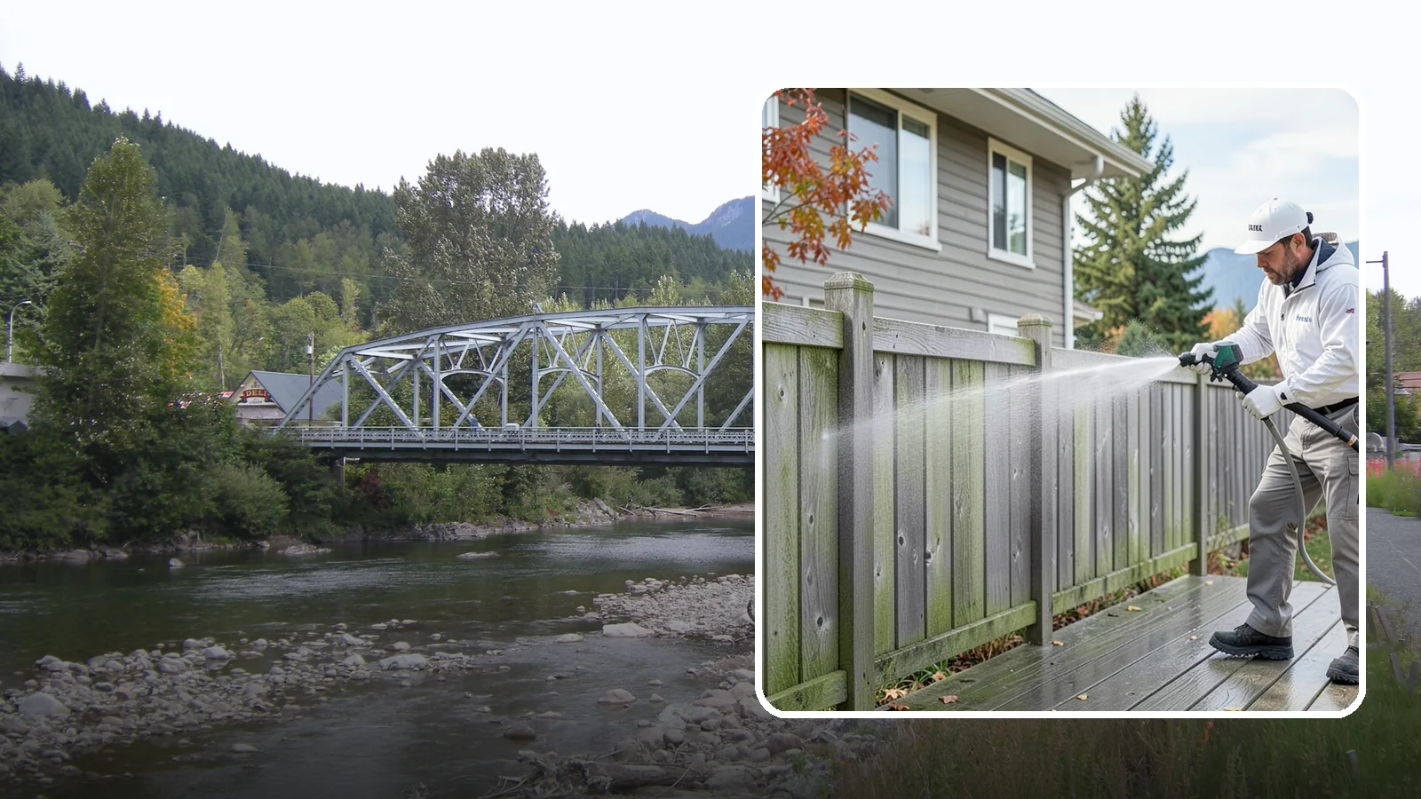 Fence Washing in Skykomish, King County, WA - A full-panel fence wash that lifts the gray-green grime our constant Puget Sound drizzle bakes onto wood, vinyl, and metal alike.