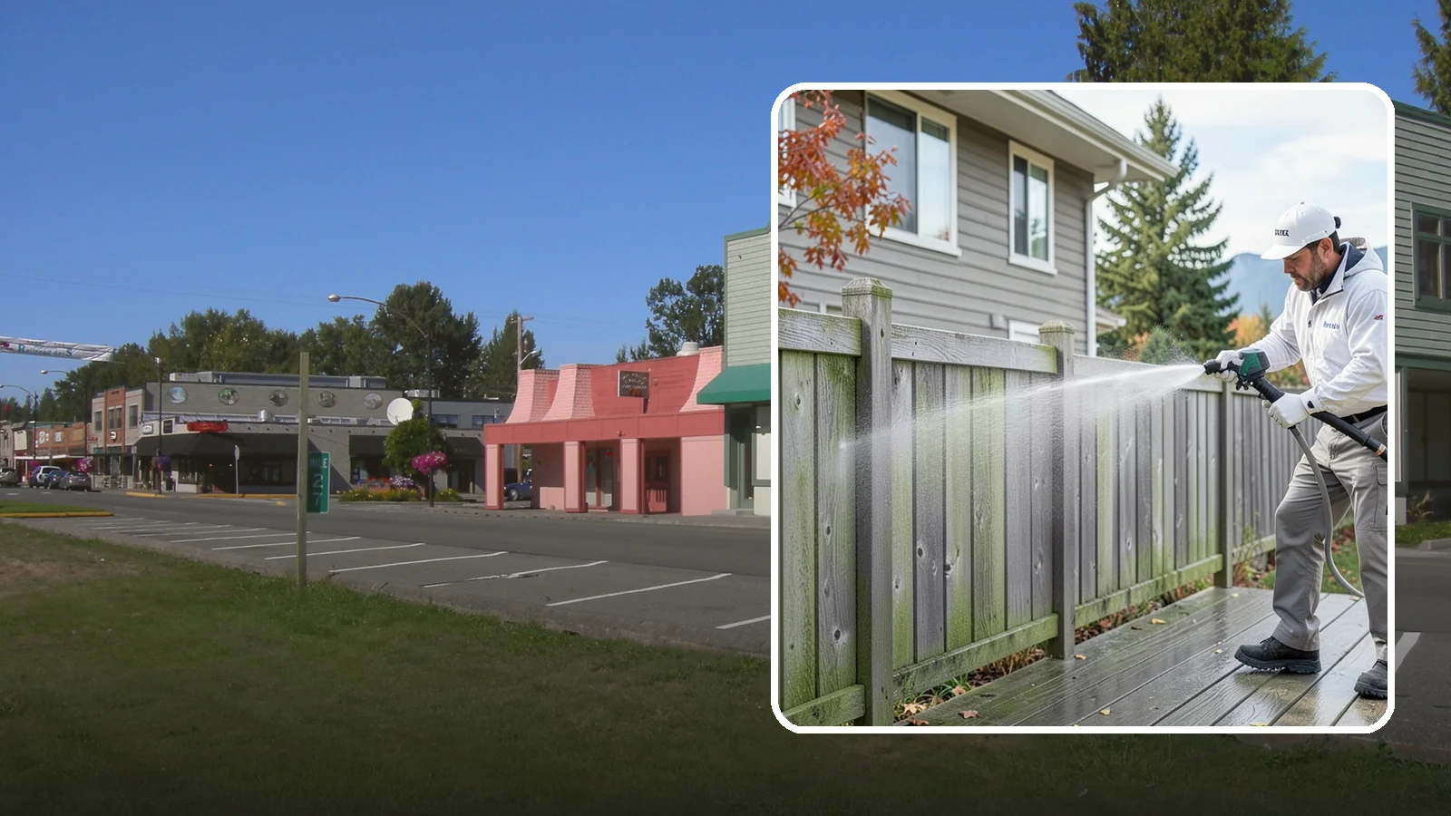 Fence Washing in Snoqualmie, King County, WA - A full-panel fence wash that lifts the gray-green grime our constant Puget Sound drizzle bakes onto wood, vinyl, and metal alike.