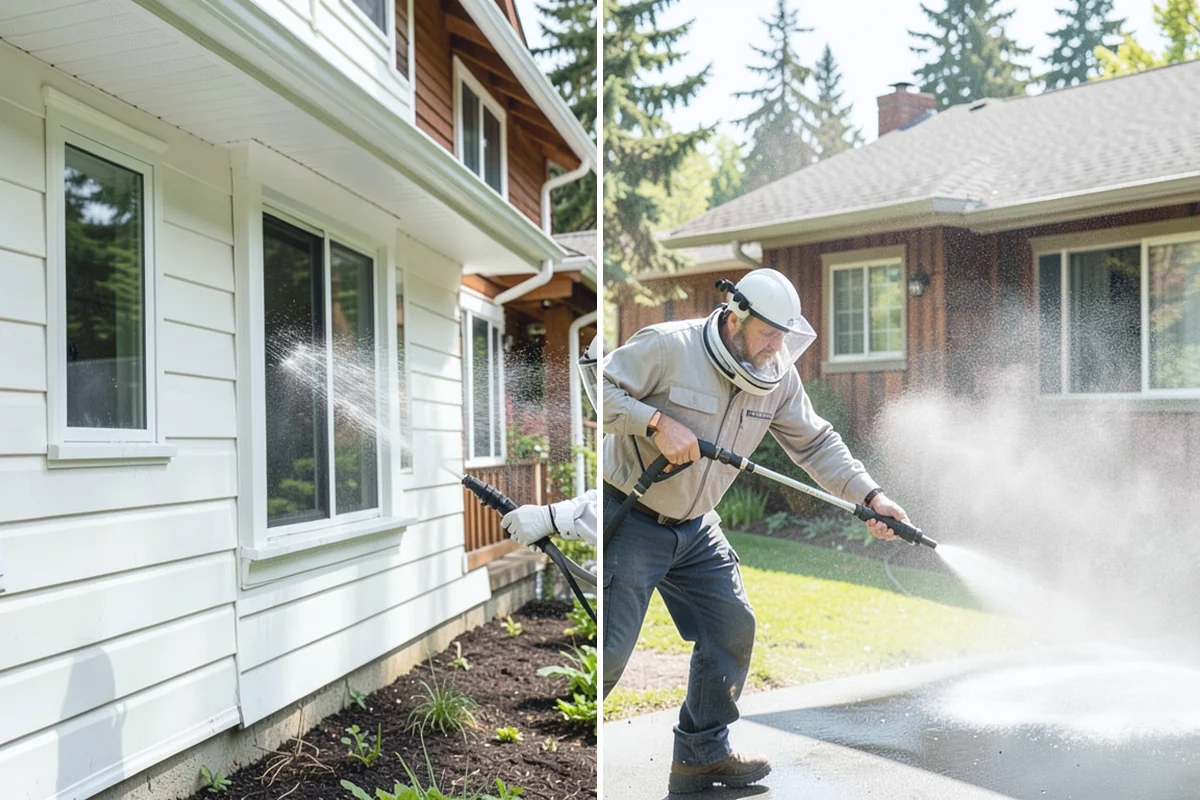 Fence Washing in South Prairie, Pierce County, WA - Walk the fence line and identify wood, vinyl, or metal sections