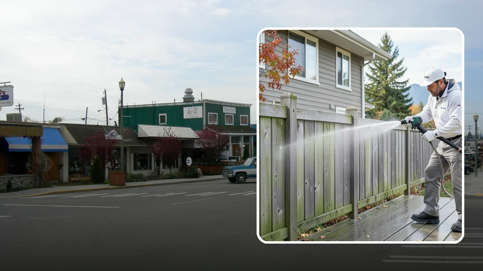 Fence Washing in Stanwood, Snohomish County, WA - A full-panel fence wash that lifts the gray-green grime our constant Puget Sound drizzle bakes onto wood, vinyl, and metal alike.