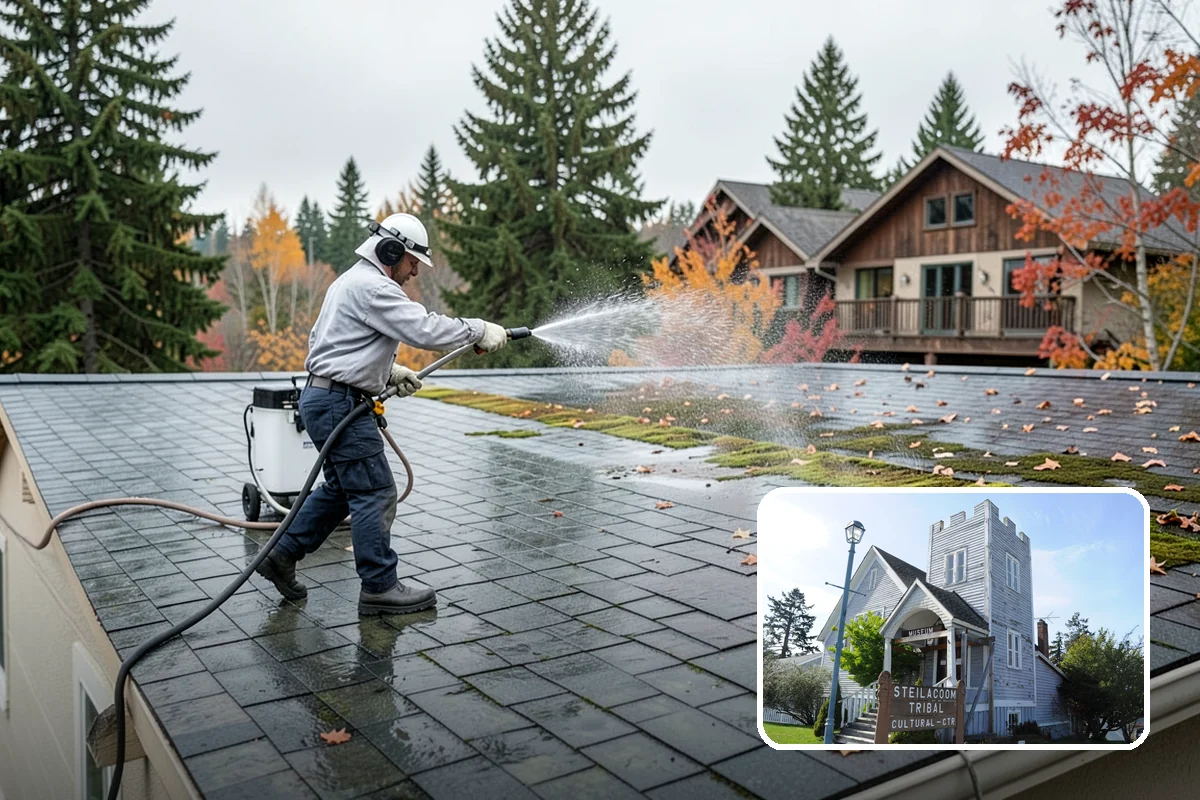 Fence Washing in Steilacoom, Pierce County, WA - Removes the algae film that thrives on shaded PNW fence lines