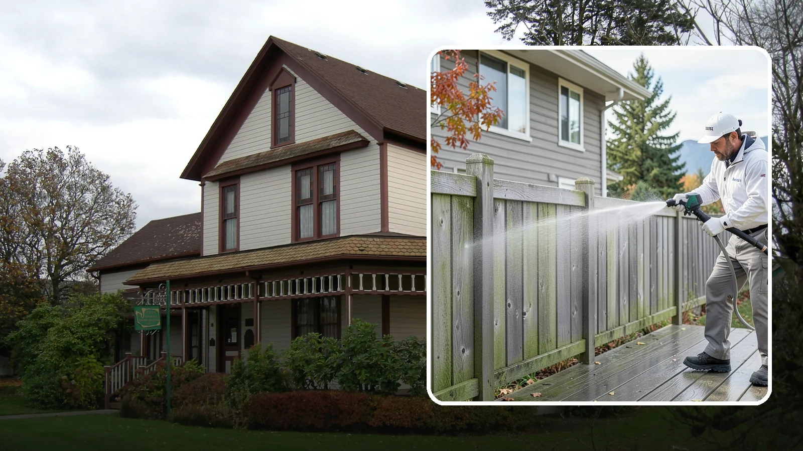 Fence Washing in Sumner, Pierce County, WA - A full-panel fence wash that lifts the gray-green grime our constant Puget Sound drizzle bakes onto wood, vinyl, and metal alike.