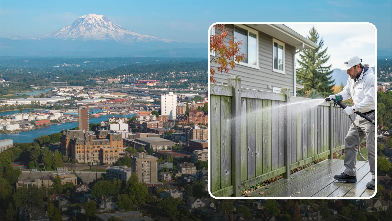 Fence Washing in Tacoma, Pierce County, WA - A full-panel fence wash that lifts the gray-green grime our constant Puget Sound drizzle bakes onto wood, vinyl, and metal alike.