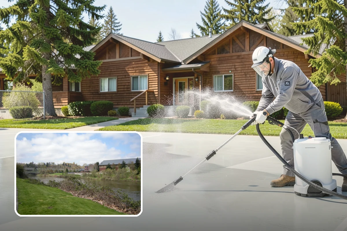 Fence Washing in Tukwila, King County, WA - Removes the algae film that thrives on shaded PNW fence lines