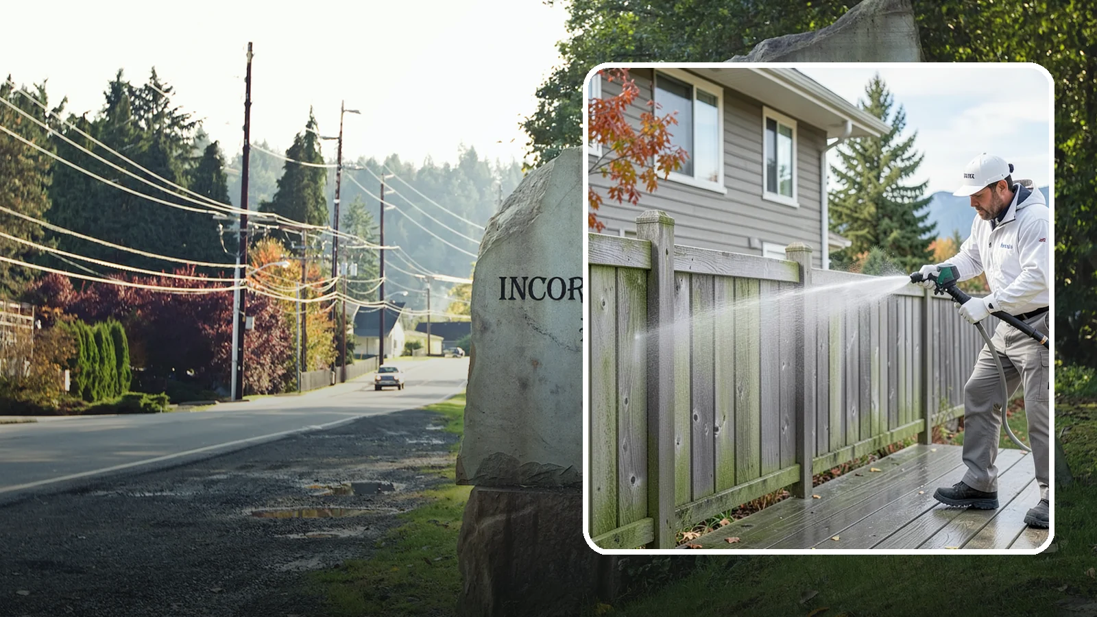 Fence Washing in Wilkeson, Pierce County, WA - A full-panel fence wash that lifts the gray-green grime our constant Puget Sound drizzle bakes onto wood, vinyl, and metal alike.