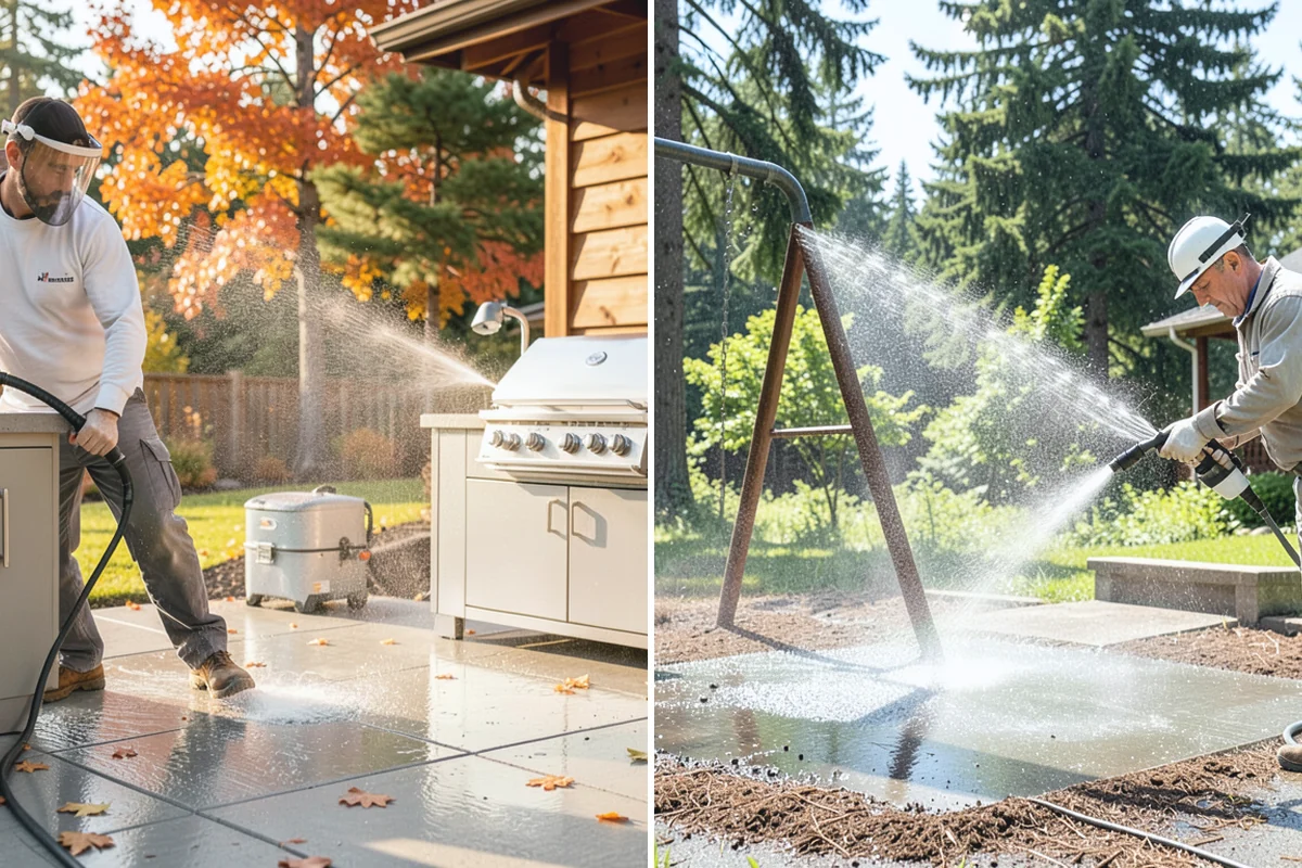 Fence Washing in Woodinville, King County, WA - Walk the fence line and identify wood, vinyl, or metal sections