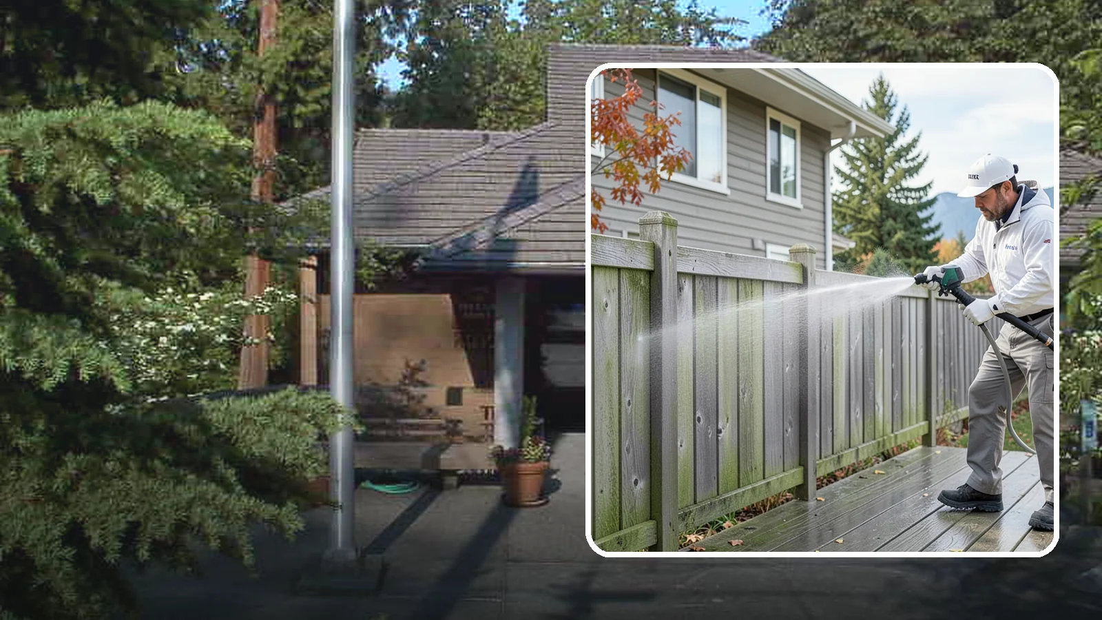 Fence Washing in Yarrow Point, King County, WA - A full-panel fence wash that lifts the gray-green grime our constant Puget Sound drizzle bakes onto wood, vinyl, and metal alike.
