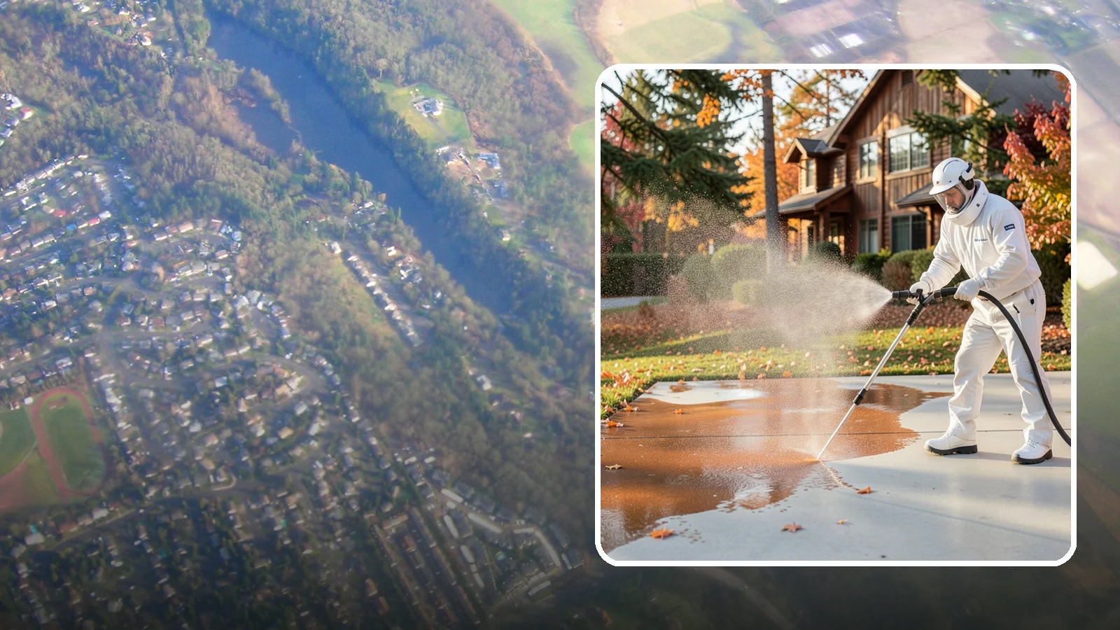 Fertilizer Stain Removal in Algona, King County, WA - Rust-toned fertilizer stain removal that clears the orange and brown marks fertilizer leaves on concrete and siding.