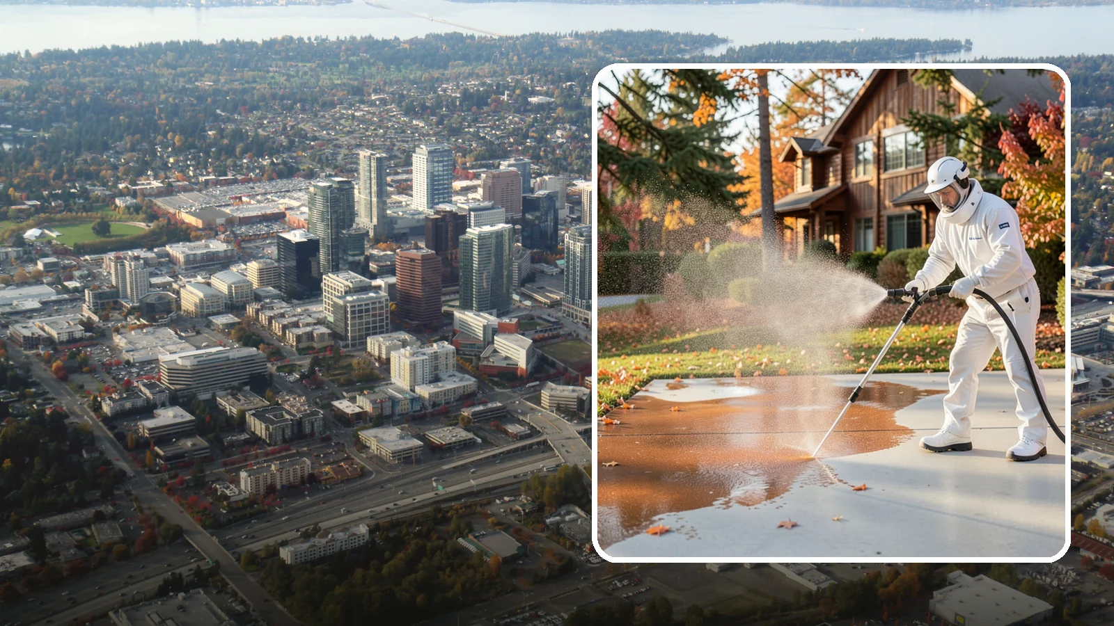 Fertilizer Stain Removal in Bellevue, King County, WA - Rust-toned fertilizer stain removal that clears the orange and brown marks fertilizer leaves on concrete and siding.