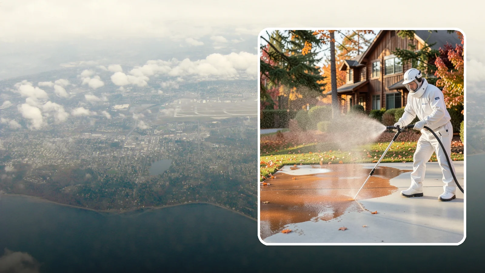 Fertilizer Stain Removal in Burien, King County, WA - Rust-toned fertilizer stain removal that clears the orange and brown marks fertilizer leaves on concrete and siding.