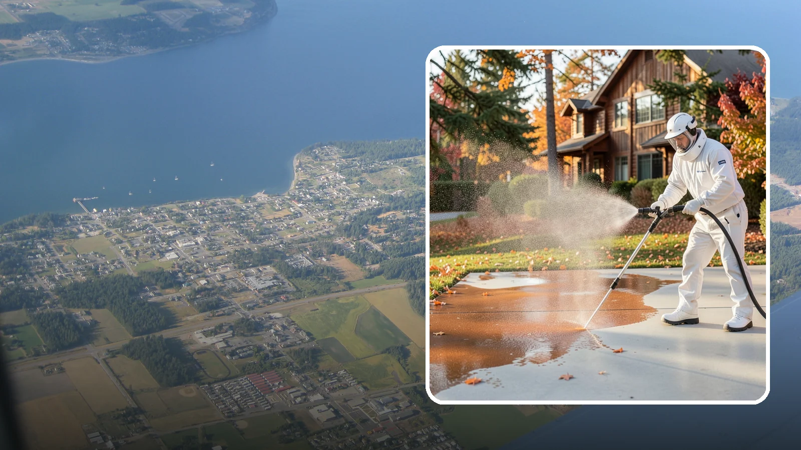 Fertilizer Stain Removal in Coupeville, Island County, WA - Rust-toned fertilizer stain removal that clears the orange and brown marks fertilizer leaves on concrete and siding.