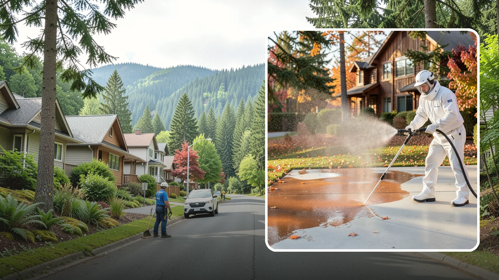 Fertilizer Stain Removal in Darrington, Snohomish County, WA - Rust-toned fertilizer stain removal that clears the orange and brown marks fertilizer leaves on concrete and siding.