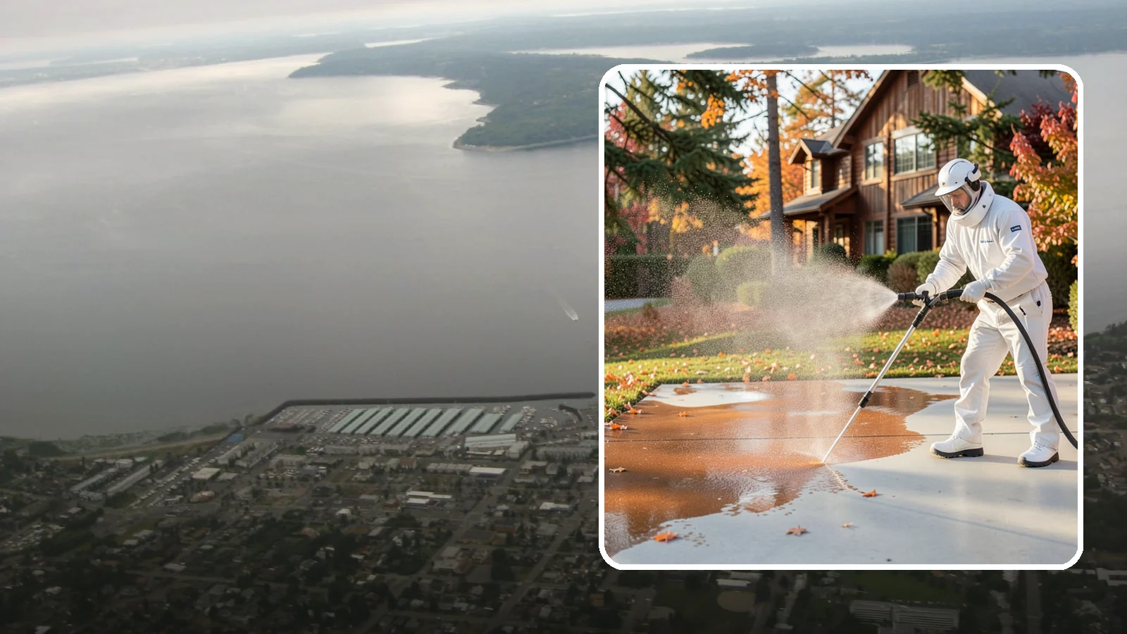 Fertilizer Stain Removal in Des Moines, King County, WA - Rust-toned fertilizer stain removal that clears the orange and brown marks fertilizer leaves on concrete and siding.