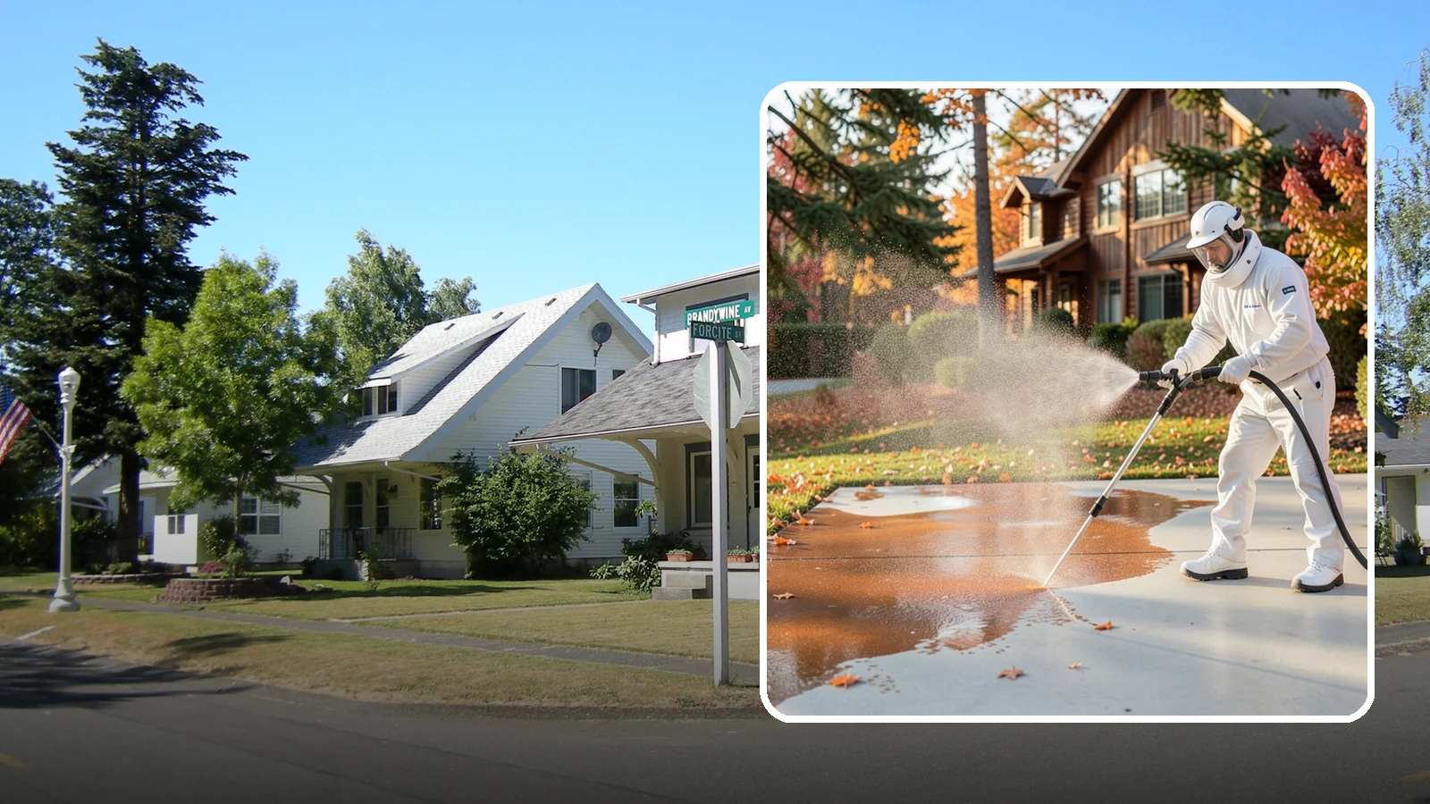 Fertilizer Stain Removal in DuPont, Pierce County, WA - Rust-toned fertilizer stain removal that clears the orange and brown marks fertilizer leaves on concrete and siding.
