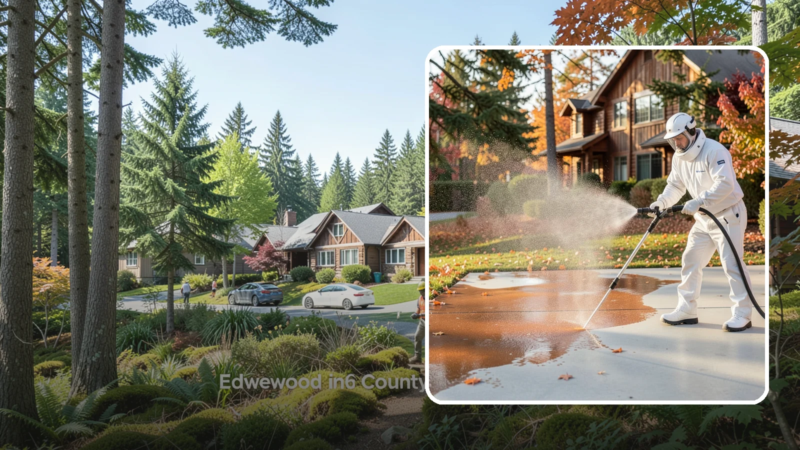 Fertilizer Stain Removal in Edgewood, Pierce County, WA - Rust-toned fertilizer stain removal that clears the orange and brown marks fertilizer leaves on concrete and siding.