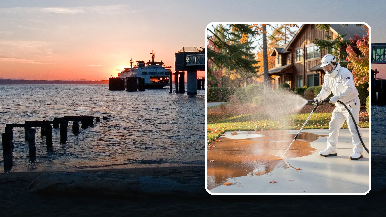 Fertilizer Stain Removal in Edmonds, Snohomish County, WA - Rust-toned fertilizer stain removal that clears the orange and brown marks fertilizer leaves on concrete and siding.