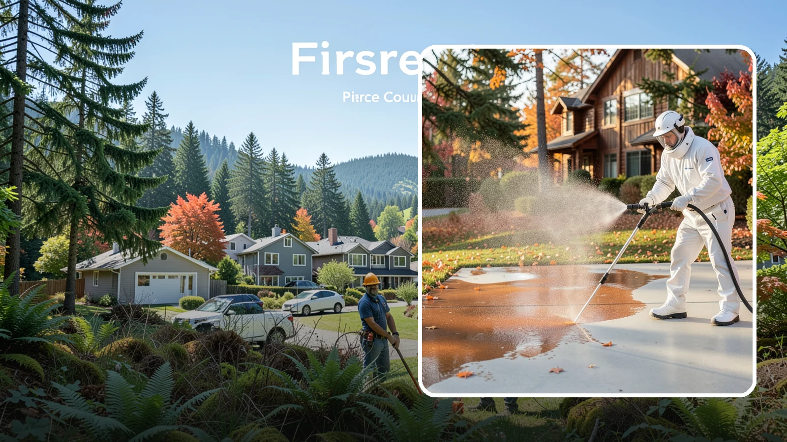 Fertilizer Stain Removal in Fircrest, Pierce County, WA - Rust-toned fertilizer stain removal that clears the orange and brown marks fertilizer leaves on concrete and siding.
