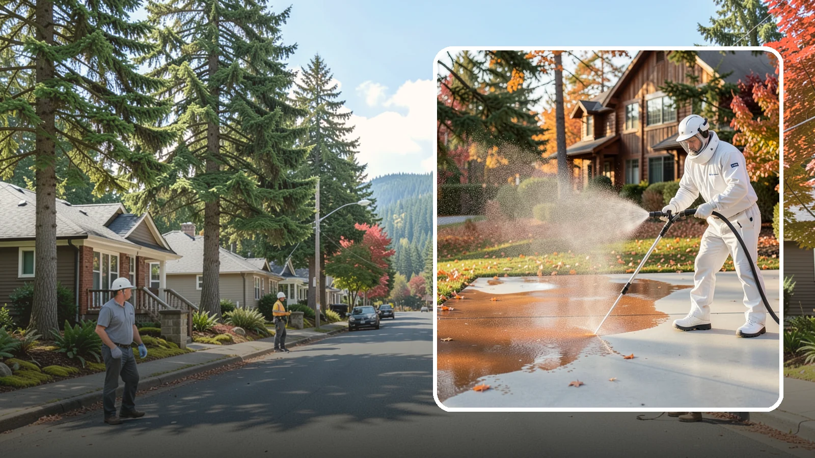 Fertilizer Stain Removal in Hunts Point, King County, WA - Rust-toned fertilizer stain removal that clears the orange and brown marks fertilizer leaves on concrete and siding.