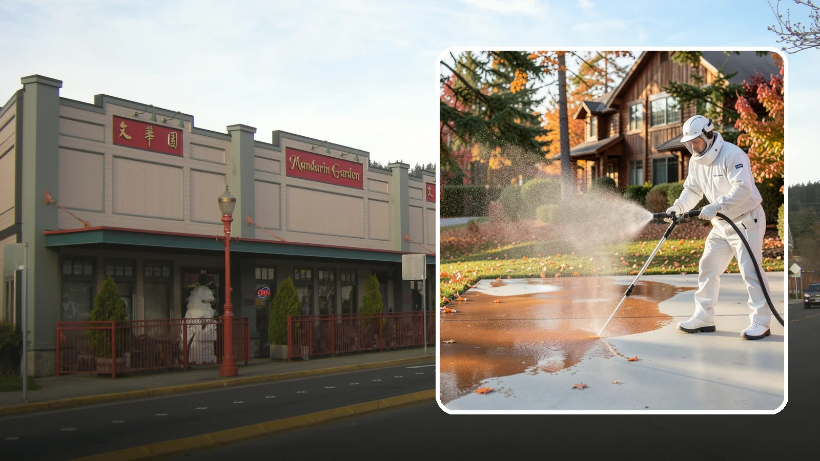 Fertilizer Stain Removal in Issaquah, King County, WA - Rust-toned fertilizer stain removal that clears the orange and brown marks fertilizer leaves on concrete and siding.