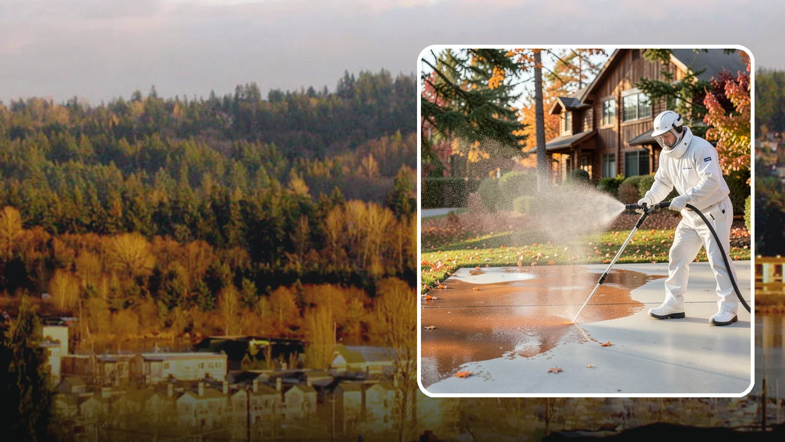 Fertilizer Stain Removal in Kenmore, King County, WA - Rust-toned fertilizer stain removal that clears the orange and brown marks fertilizer leaves on concrete and siding.