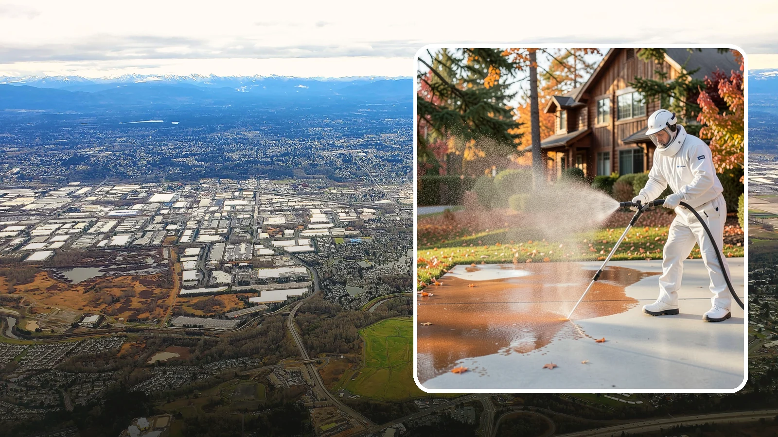Fertilizer Stain Removal in Kent, King County, WA - Rust-toned fertilizer stain removal that clears the orange and brown marks fertilizer leaves on concrete and siding.