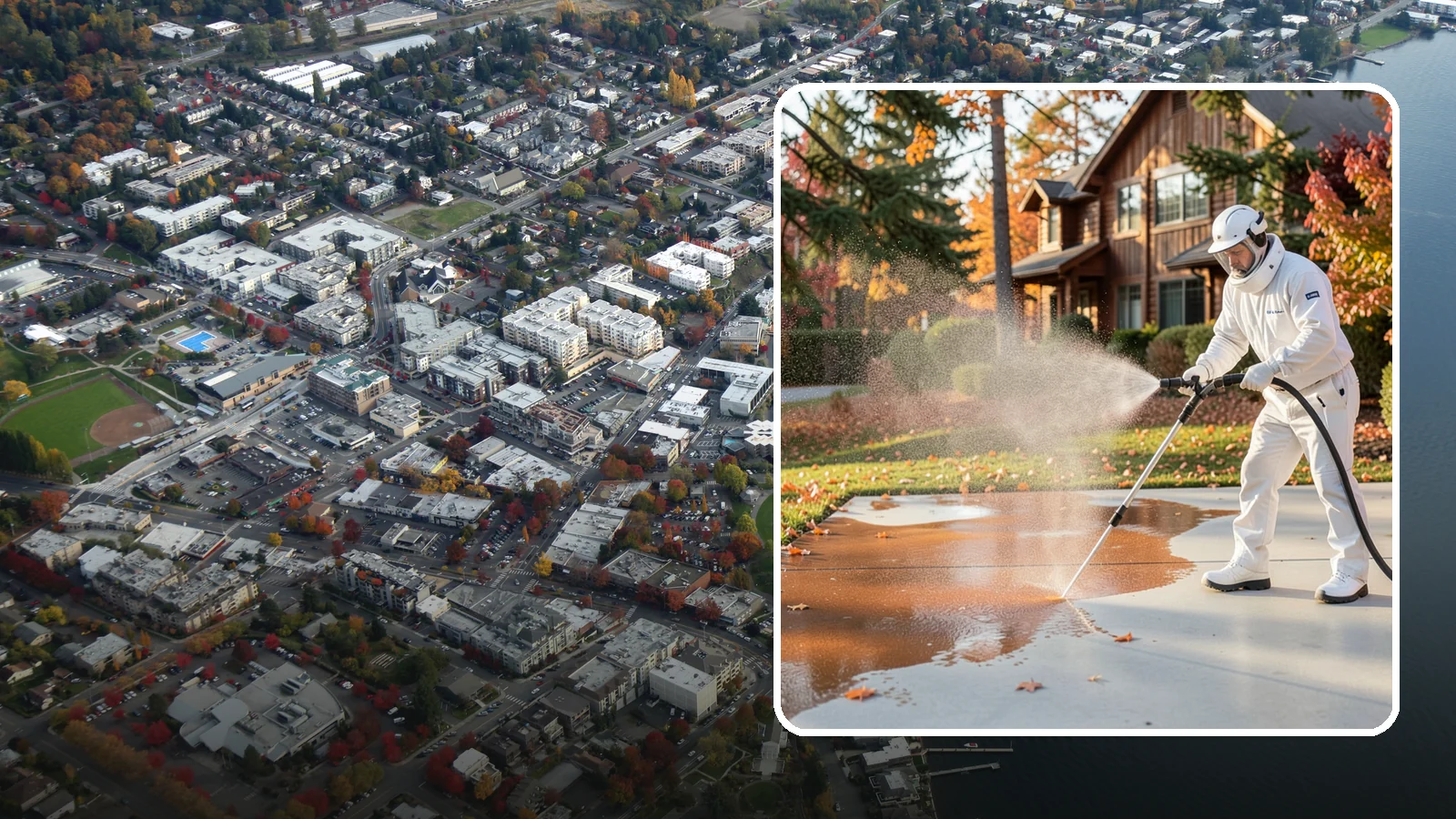 Fertilizer Stain Removal in Kirkland, King County, WA - Rust-toned fertilizer stain removal that clears the orange and brown marks fertilizer leaves on concrete and siding.