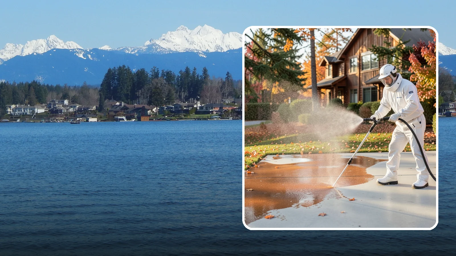 Fertilizer Stain Removal in Lake Stevens, Snohomish County, WA - Rust-toned fertilizer stain removal that clears the orange and brown marks fertilizer leaves on concrete and siding.