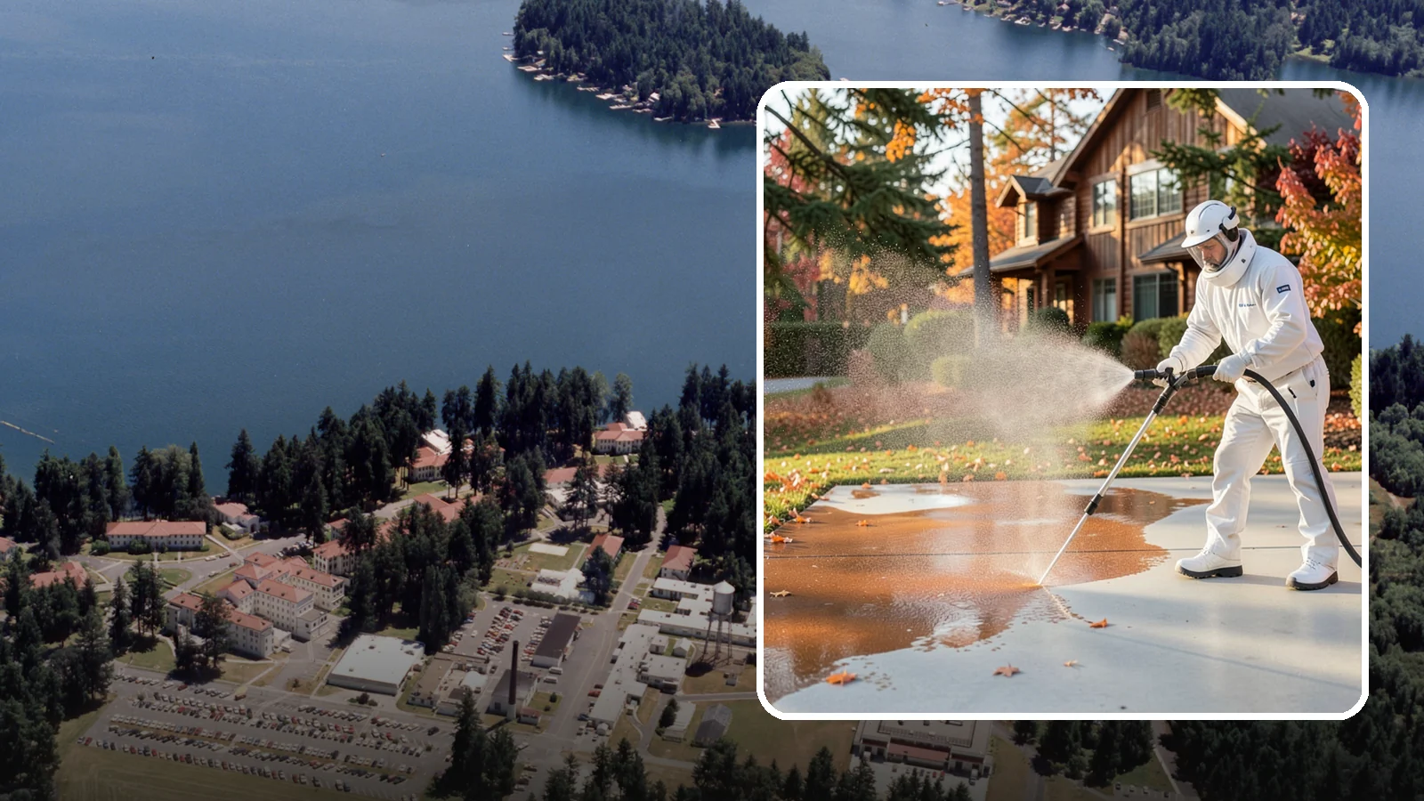 Fertilizer Stain Removal in Lakewood, Pierce County, WA - Rust-toned fertilizer stain removal that clears the orange and brown marks fertilizer leaves on concrete and siding.