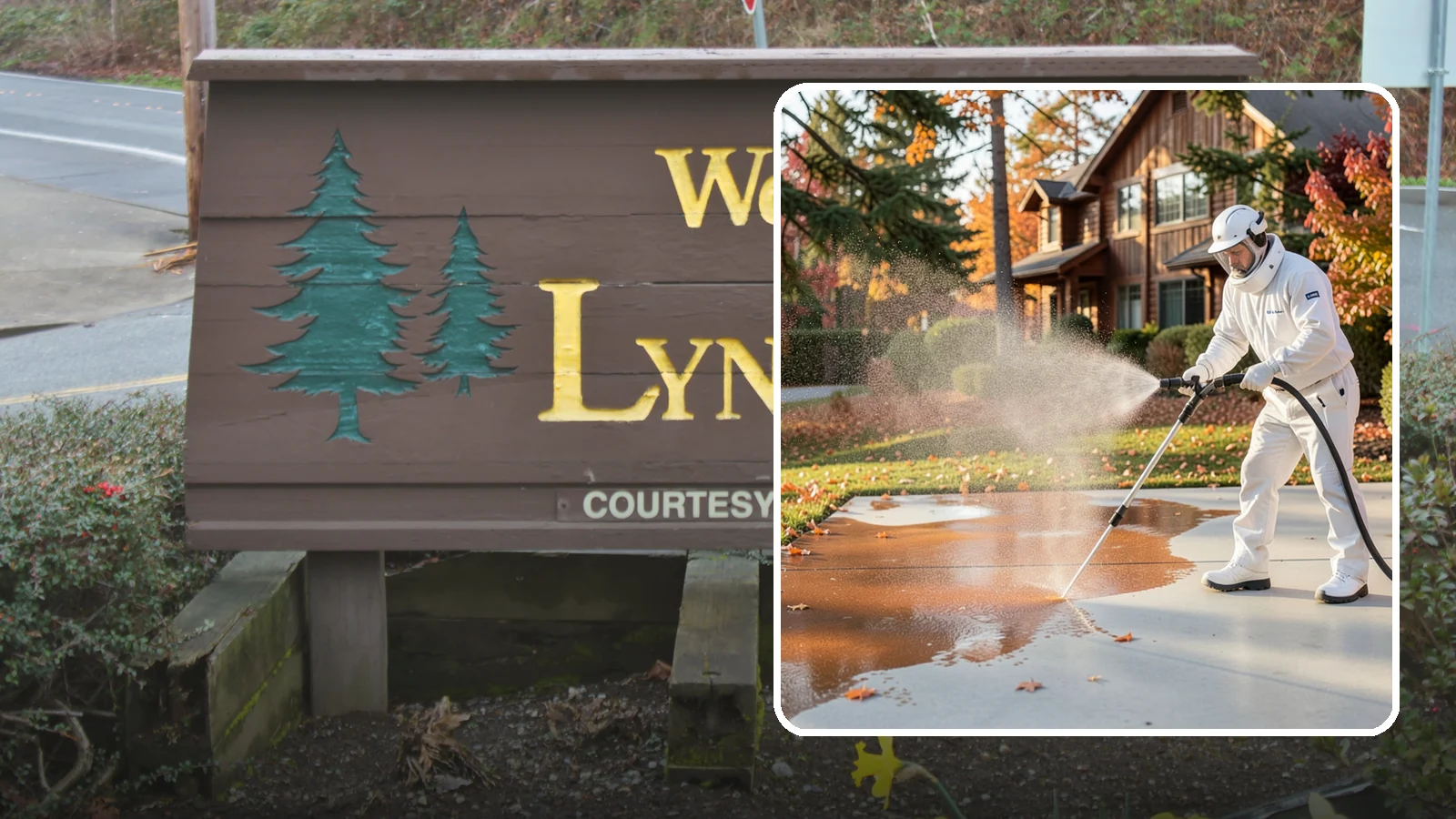 Fertilizer Stain Removal in Lynnwood, Snohomish County, WA - Rust-toned fertilizer stain removal that clears the orange and brown marks fertilizer leaves on concrete and siding.