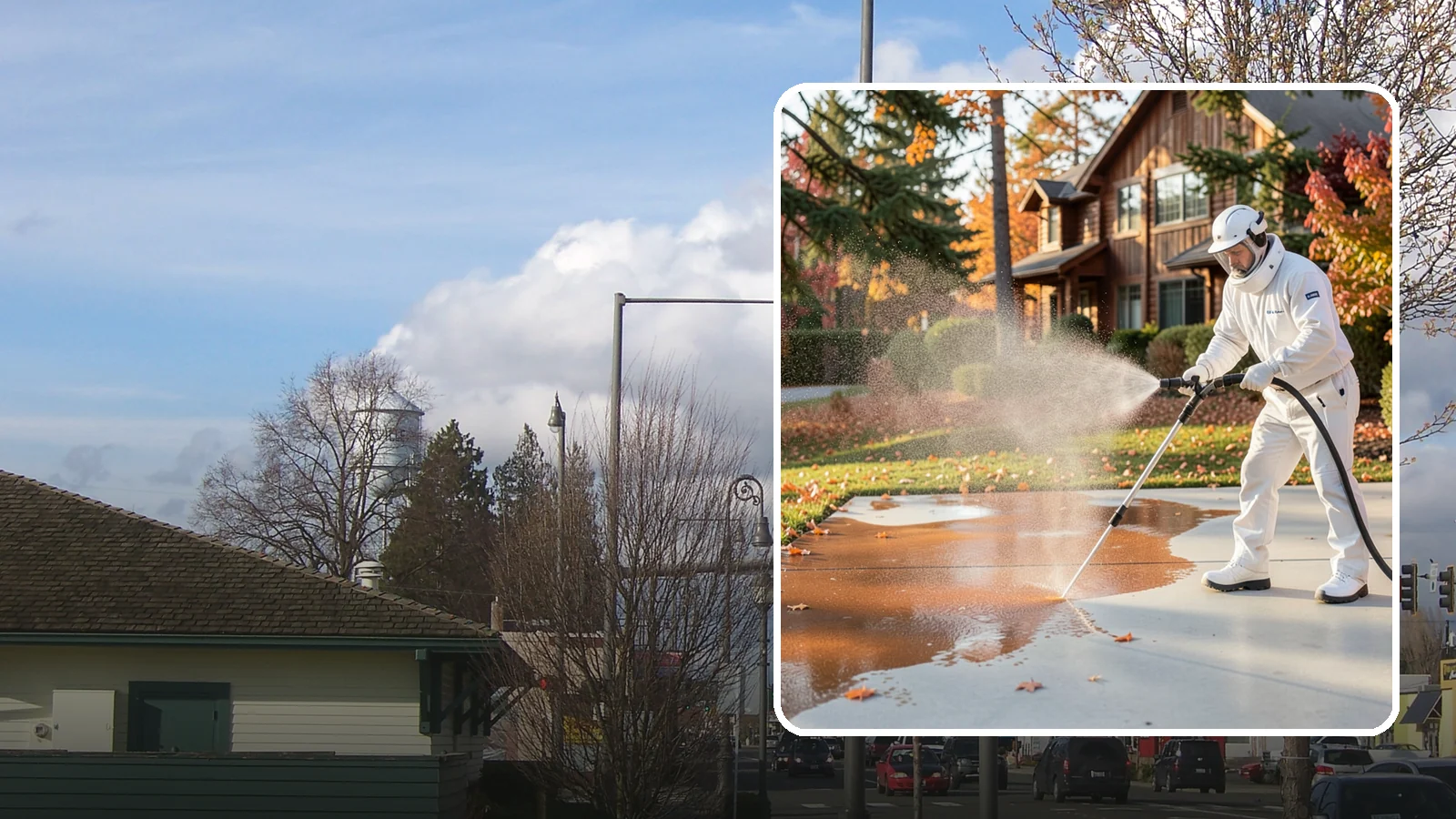 Fertilizer Stain Removal in Marysville, Snohomish County, WA - Rust-toned fertilizer stain removal that clears the orange and brown marks fertilizer leaves on concrete and siding.