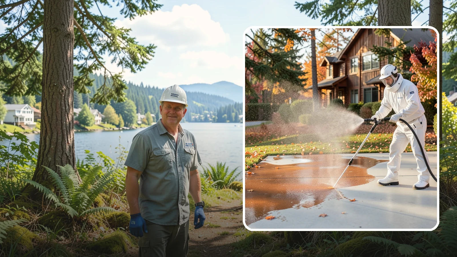 Fertilizer Stain Removal in Milton, King County, WA - Rust-toned fertilizer stain removal that clears the orange and brown marks fertilizer leaves on concrete and siding.