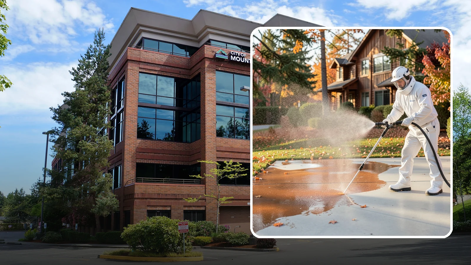 Fertilizer Stain Removal in Mountlake Terrace, Snohomish County, WA - Rust-toned fertilizer stain removal that clears the orange and brown marks fertilizer leaves on concrete and siding.