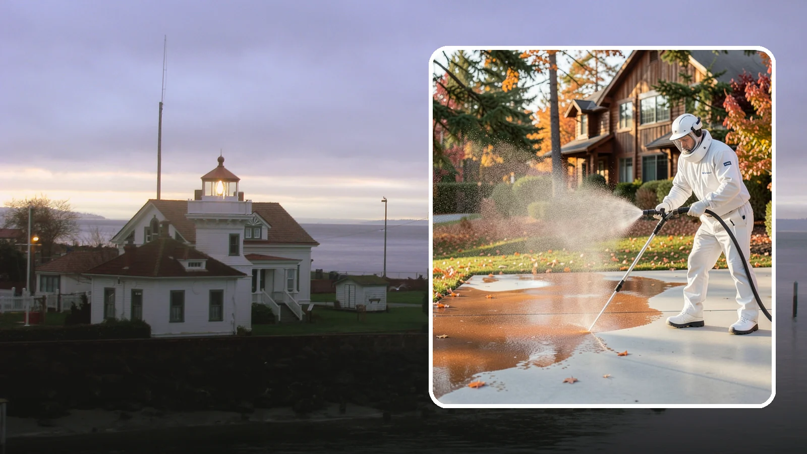 Fertilizer Stain Removal in Mukilteo, Snohomish County, WA - Rust-toned fertilizer stain removal that clears the orange and brown marks fertilizer leaves on concrete and siding.