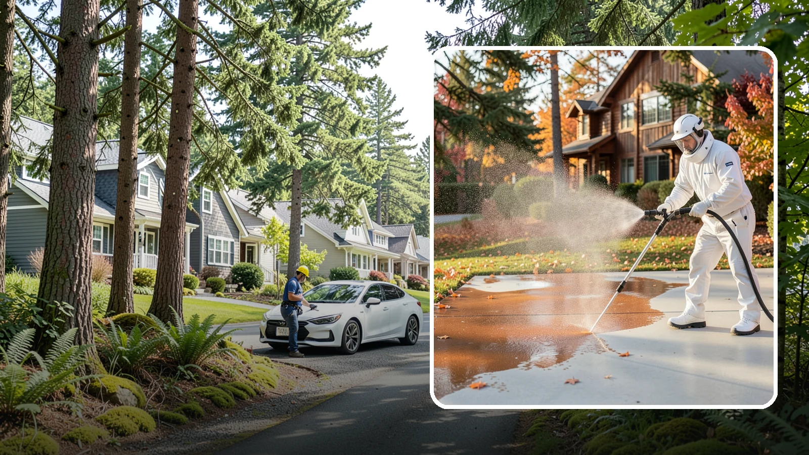 Fertilizer Stain Removal in Normandy Park, King County, WA - Rust-toned fertilizer stain removal that clears the orange and brown marks fertilizer leaves on concrete and siding.