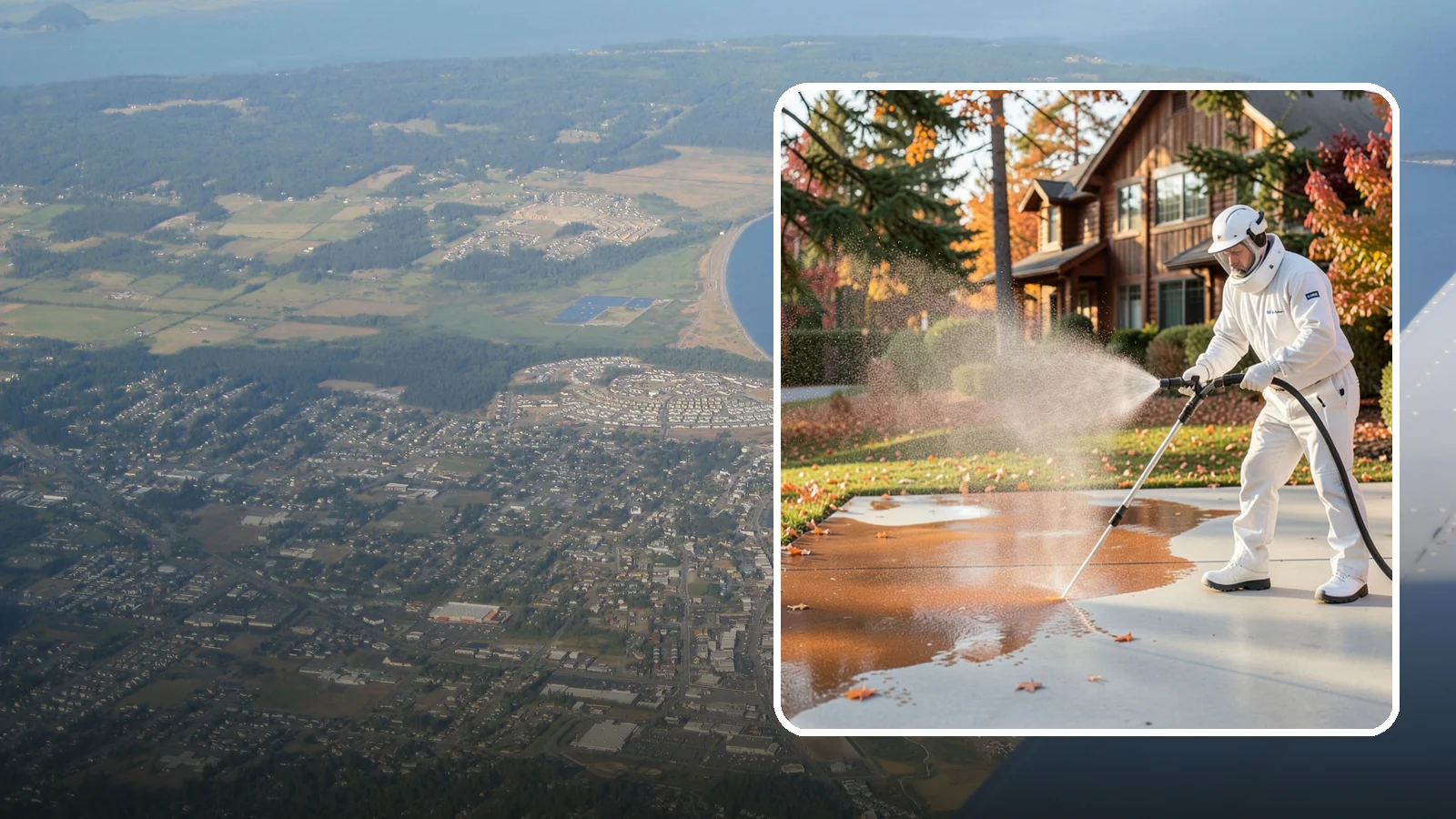 Fertilizer Stain Removal in Oak Harbor, Island County, WA - Rust-toned fertilizer stain removal that clears the orange and brown marks fertilizer leaves on concrete and siding.