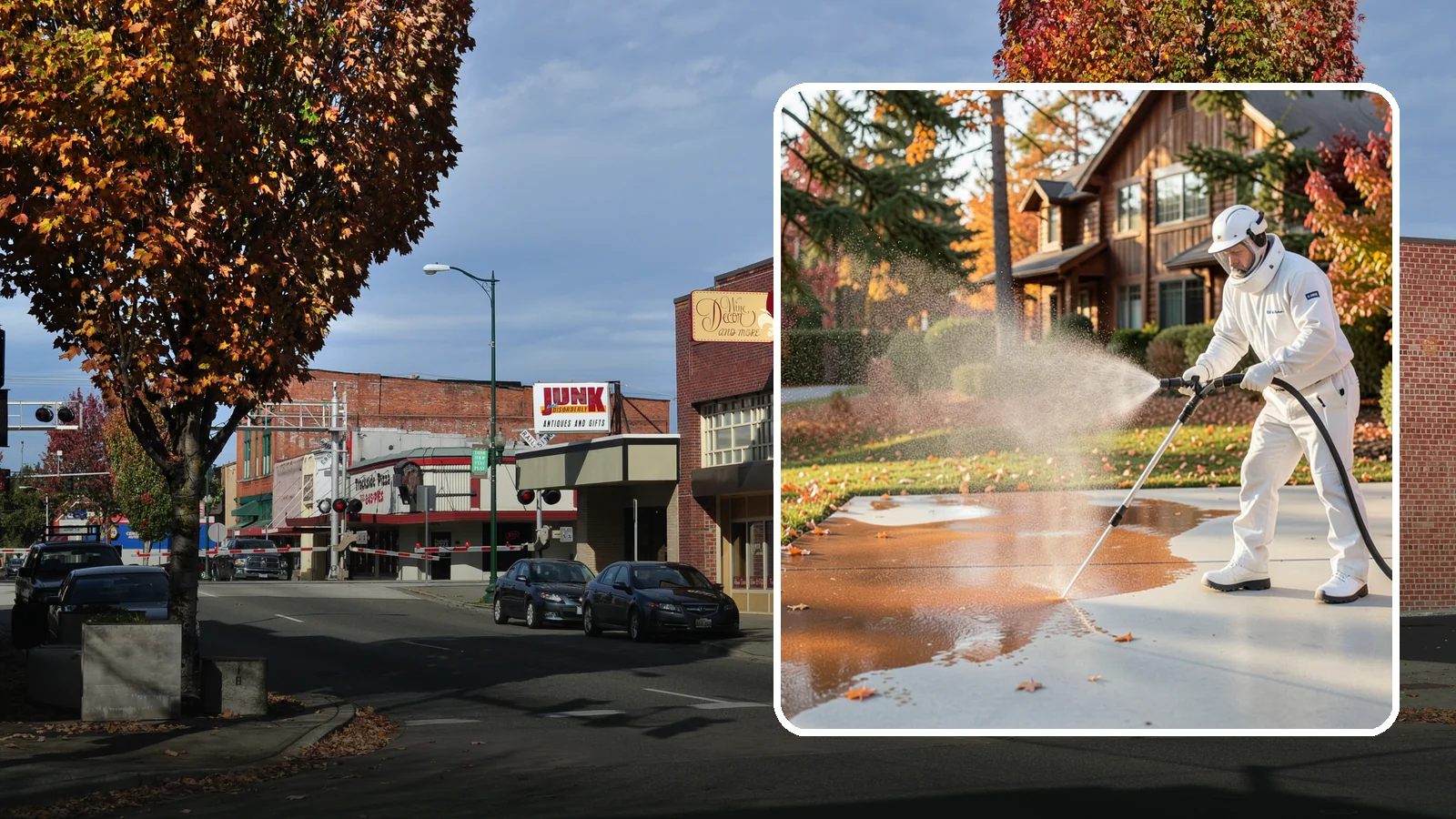 Fertilizer Stain Removal in Puyallup, Pierce County, WA - Rust-toned fertilizer stain removal that clears the orange and brown marks fertilizer leaves on concrete and siding.