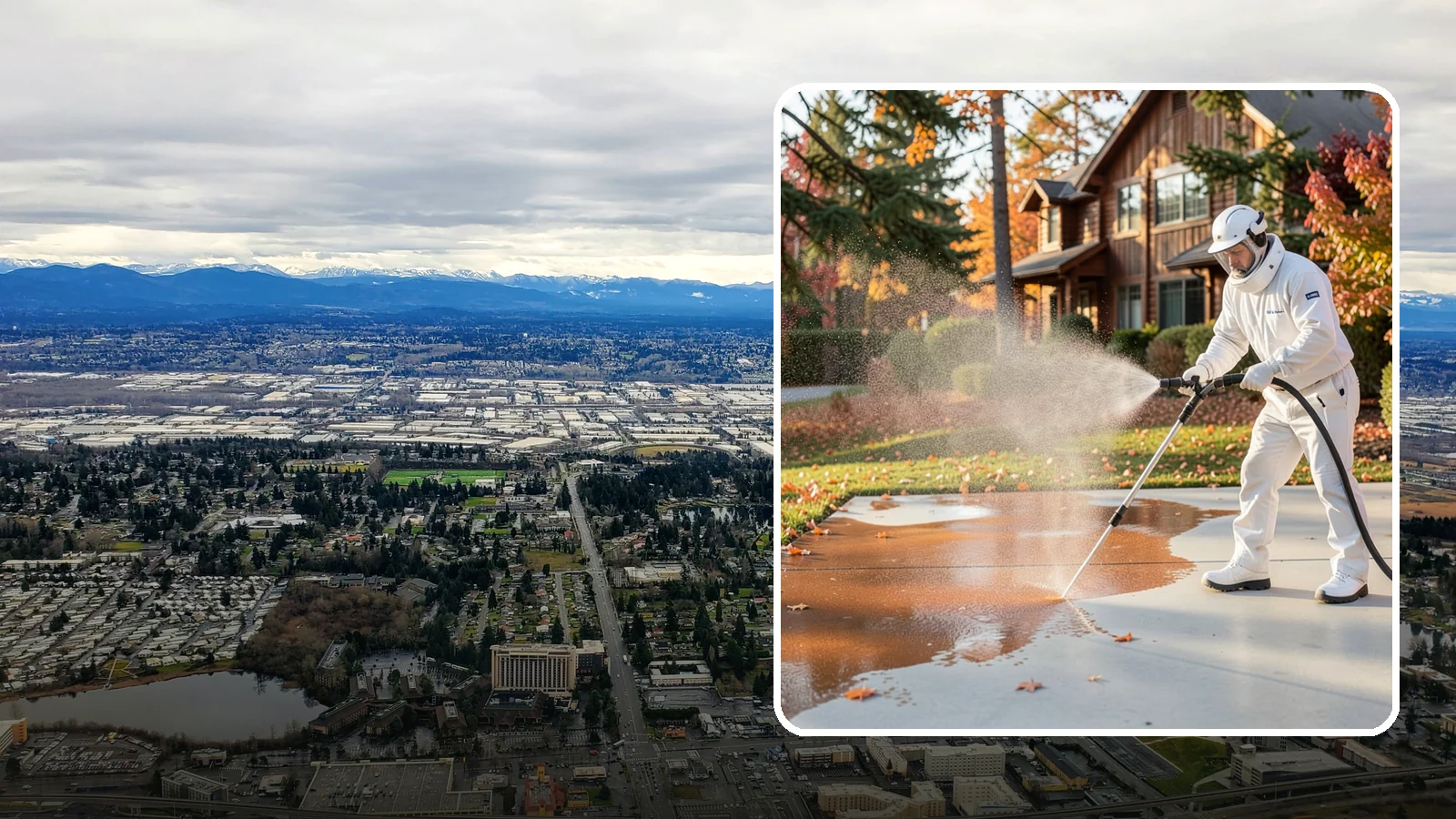 Fertilizer Stain Removal in SeaTac, King County, WA - Rust-toned fertilizer stain removal that clears the orange and brown marks fertilizer leaves on concrete and siding.